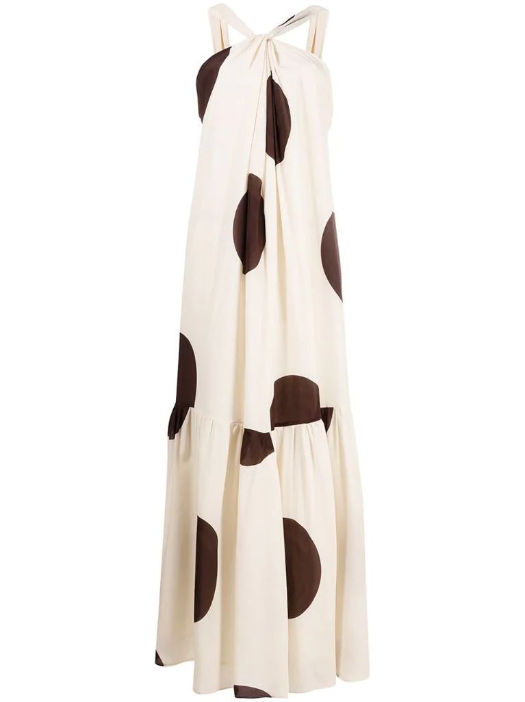 giant polka dot wrap-halterneck silk dress