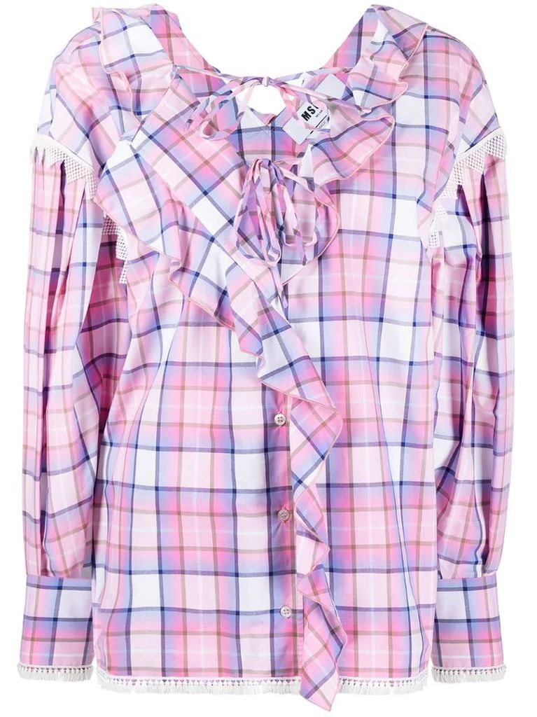 ruffle-trim checked blouse