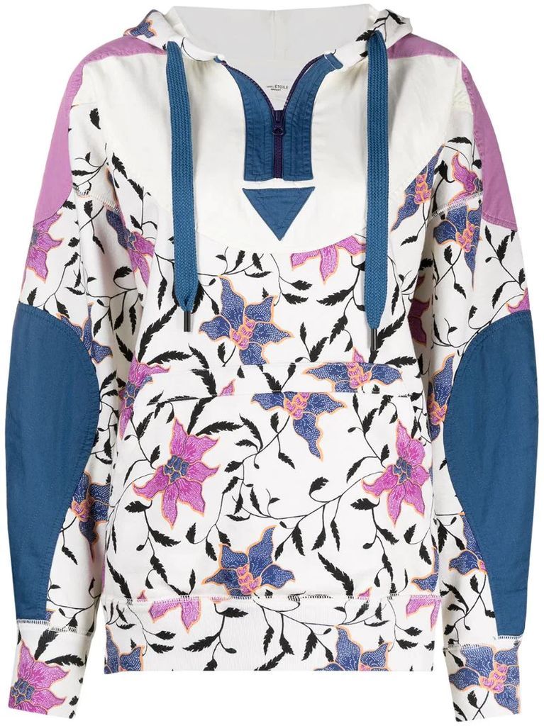 floral-print hooded pullover