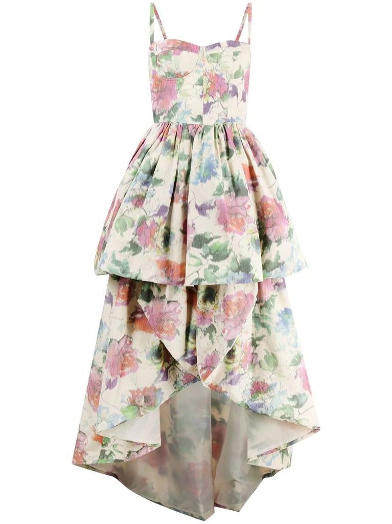floral print tiered gown
