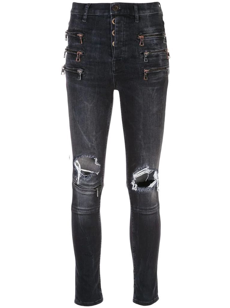 zipped knee holes skinny jeans