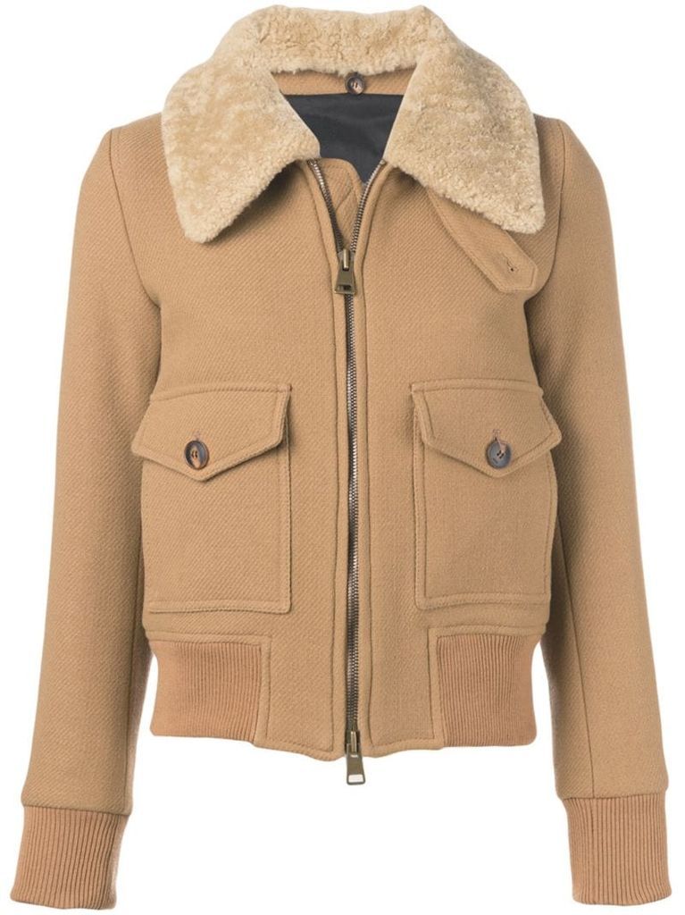 zipped jacket with shearling collar