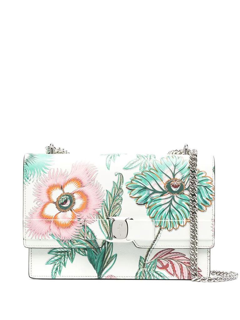 logo-print floral-print shoulder bag