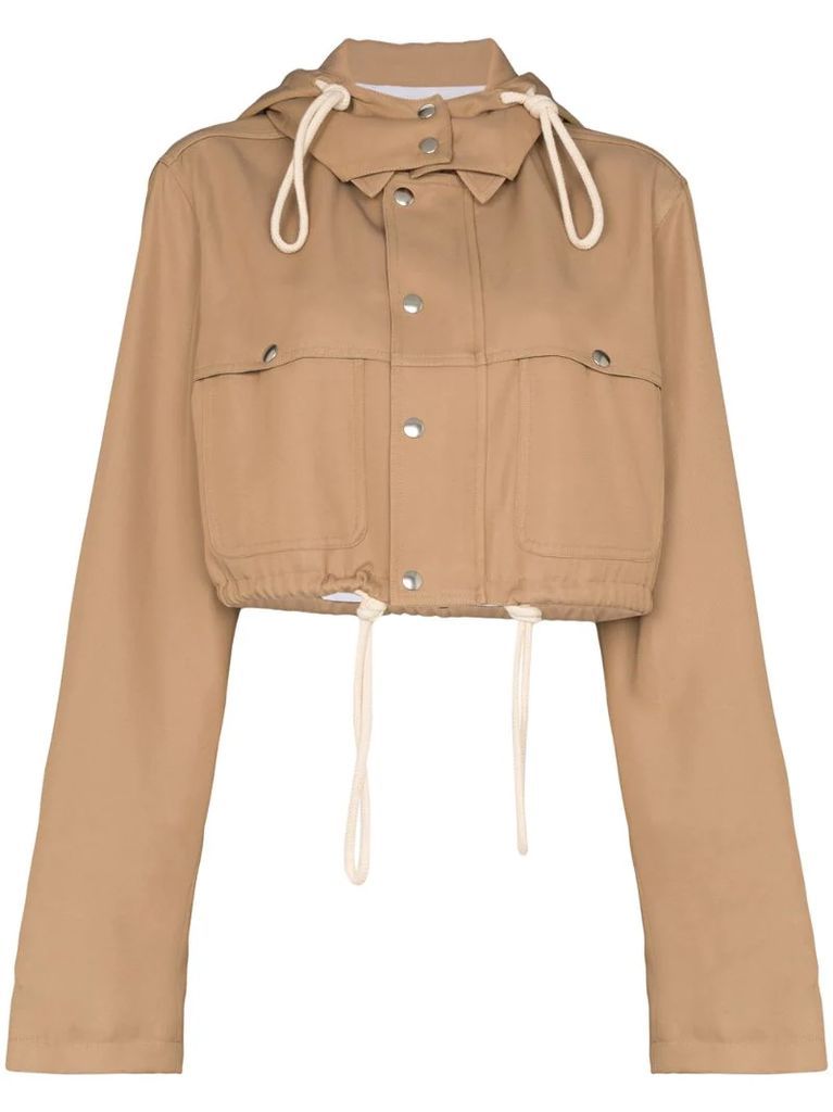 hooded crop shirt-jacket