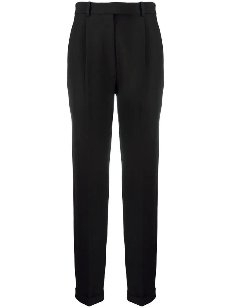 pleated front tapered trousers