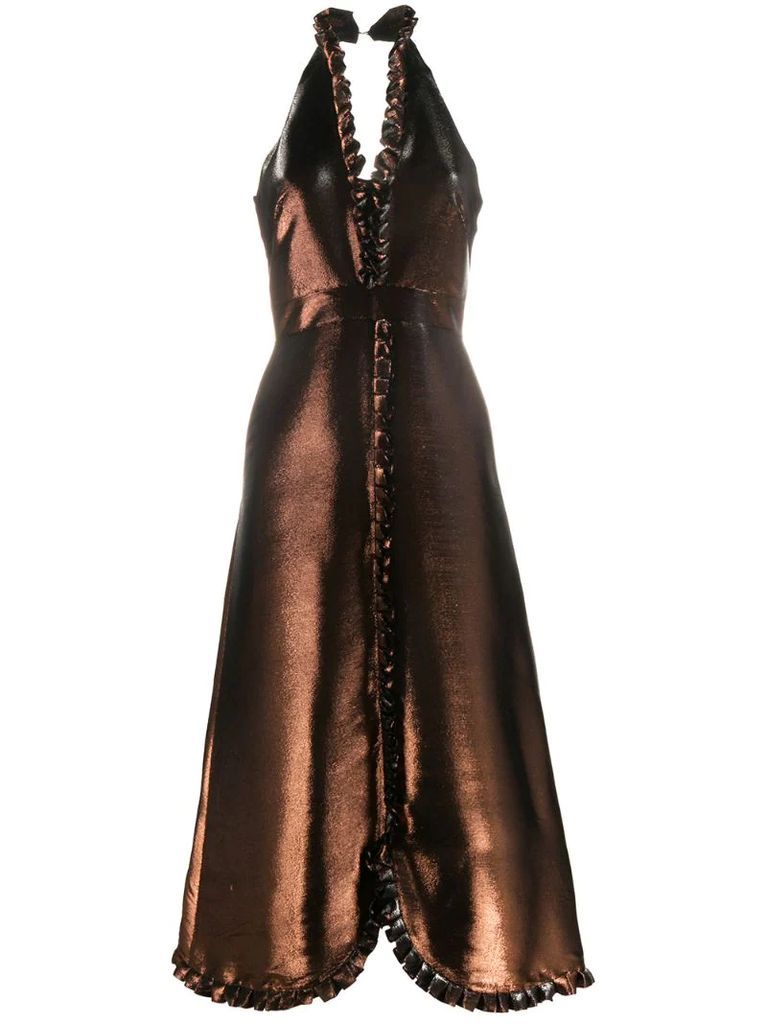 metallic ruffle gown