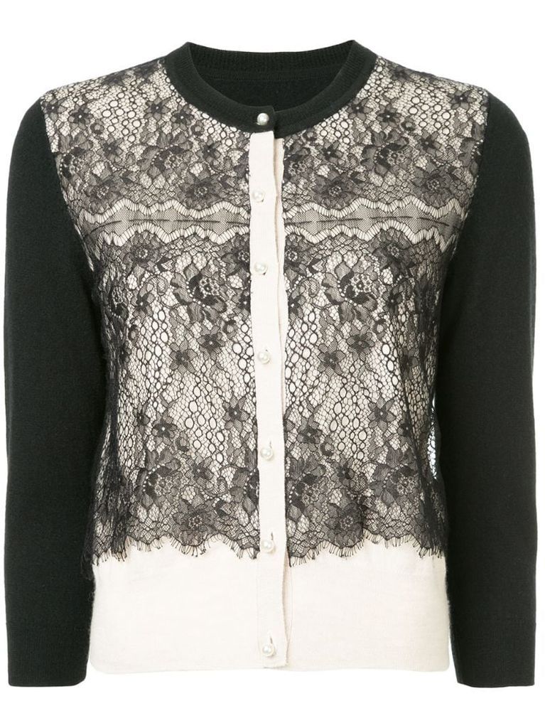 lace panel buttoned cardigan
