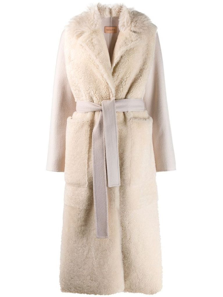 fur panel robe coat