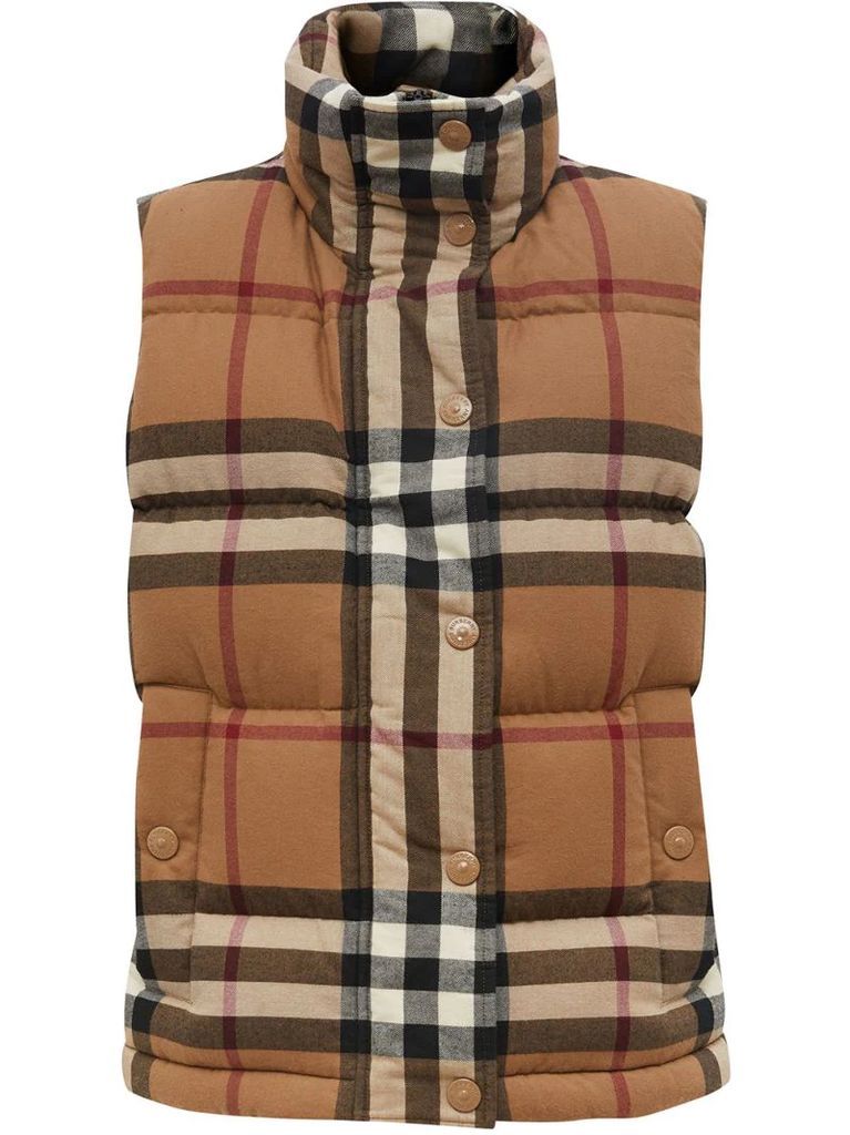 check cotton flannel puffer gilet