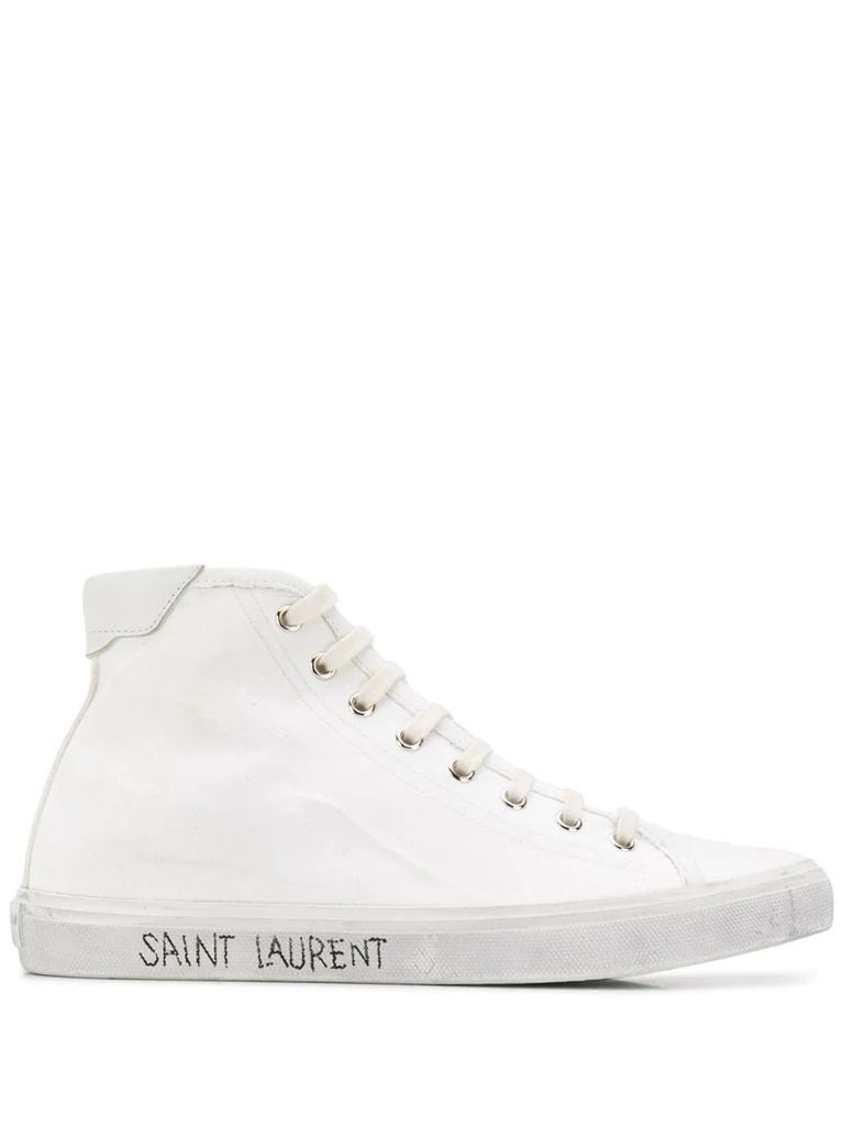 distressed effect high-top sneakers