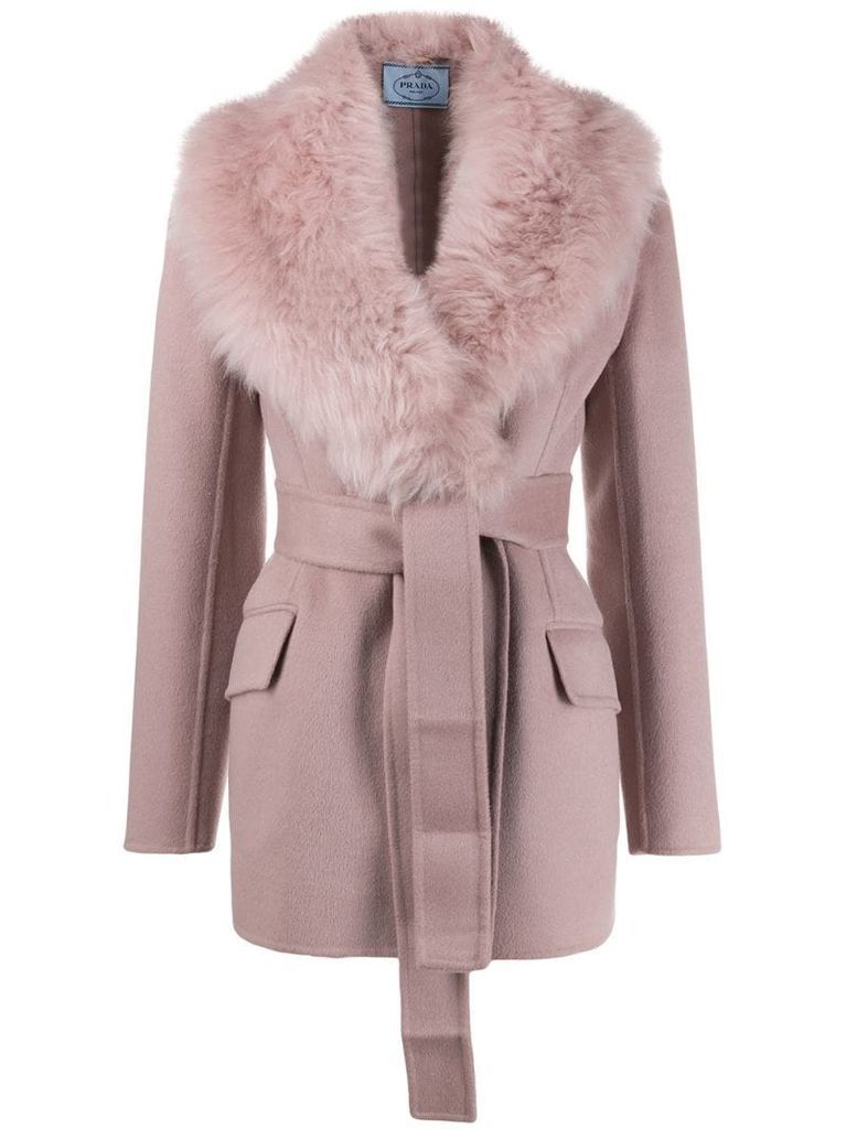 furry collar belted coat