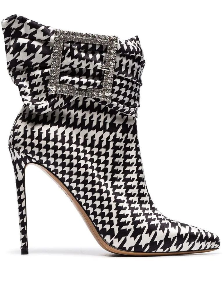 black and white Yasmin 100 houndstooth print buckle embellished ankle boots