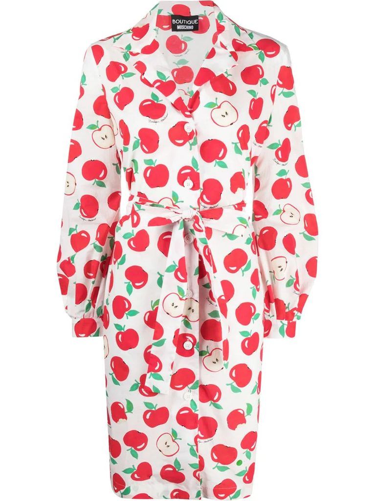 apple print cotton shirt dress