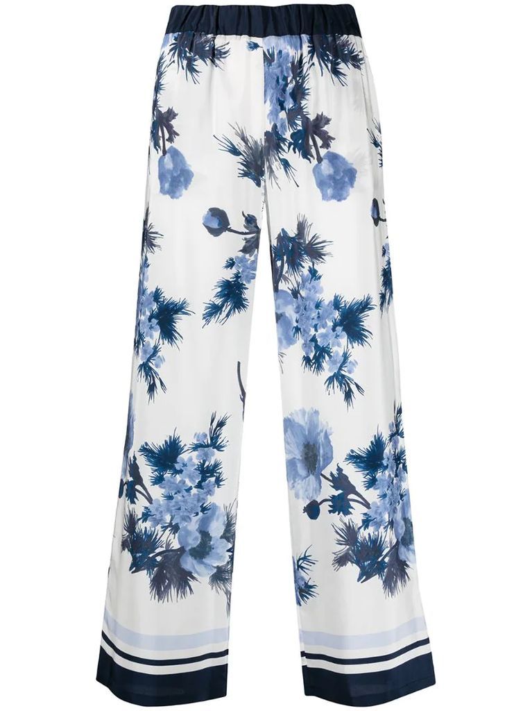 floral-print silk wide-leg trousers
