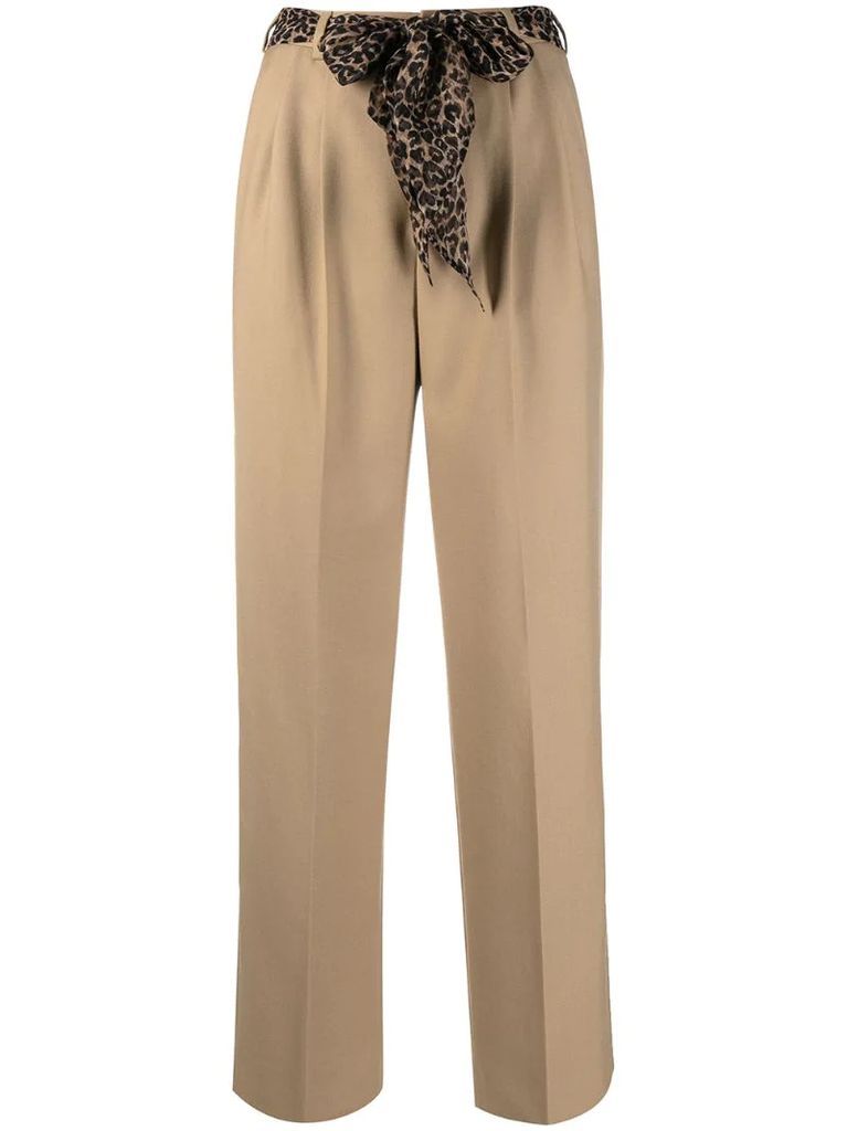 silk belt pleated trousers