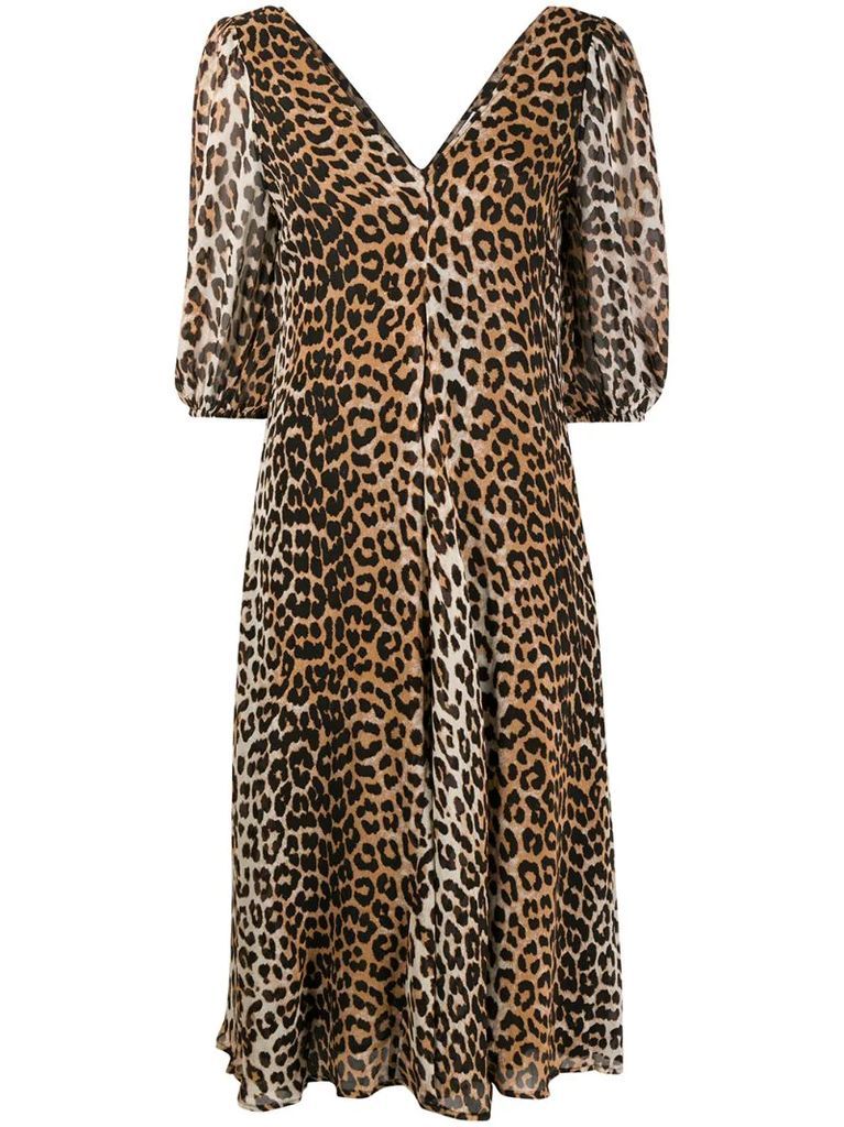 leopard-print puff-sleeve dress