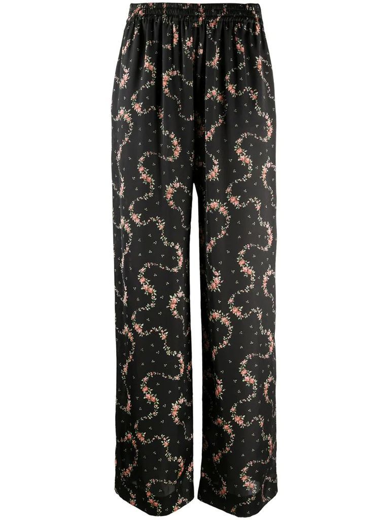 elasticated all-over floral print trousers