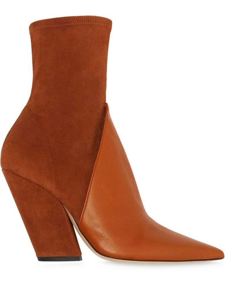 panelled pointed toe ankle boots
