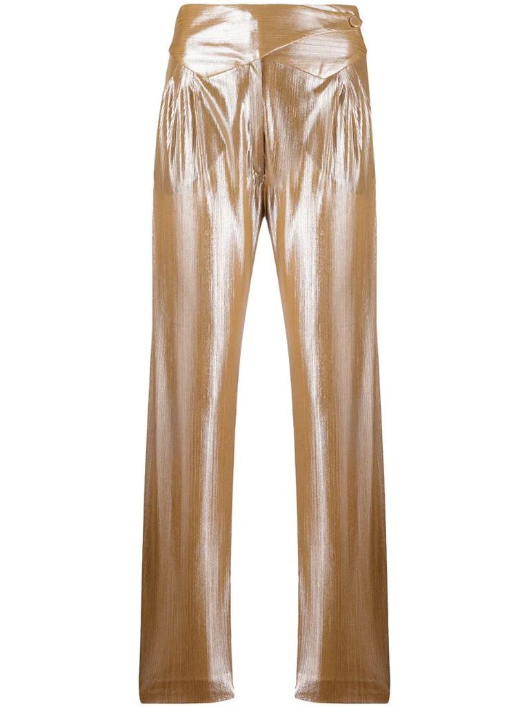 shiny-effect straight trousers