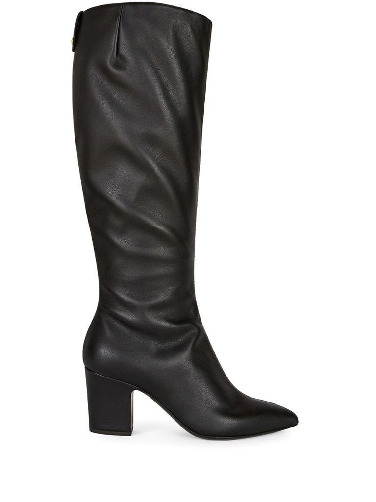 leather boots with gathered detailing