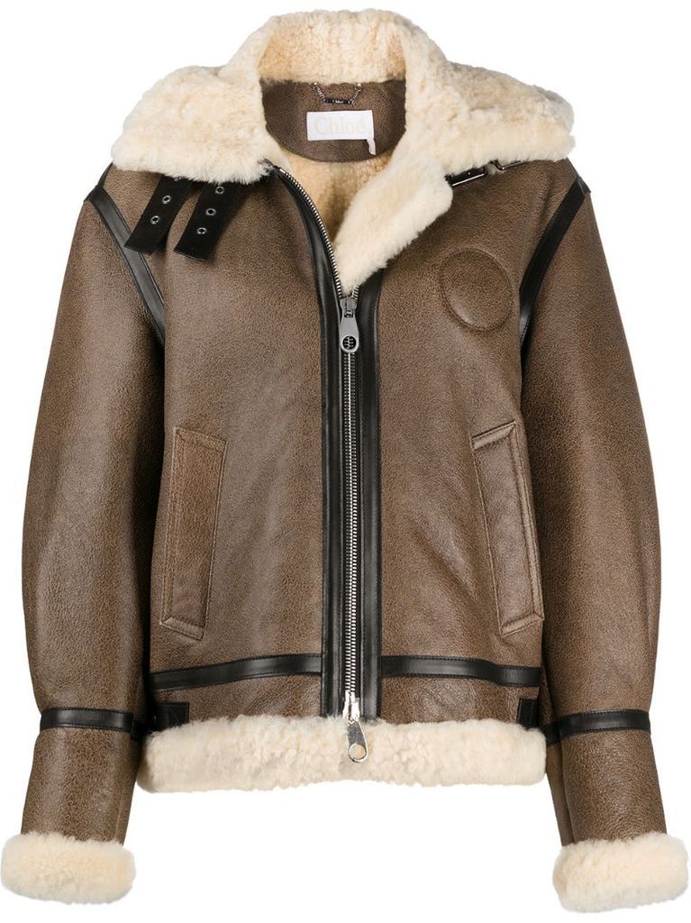 shearling-trim hooded coat