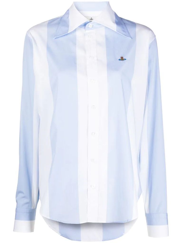 logo embroidered striped shirt