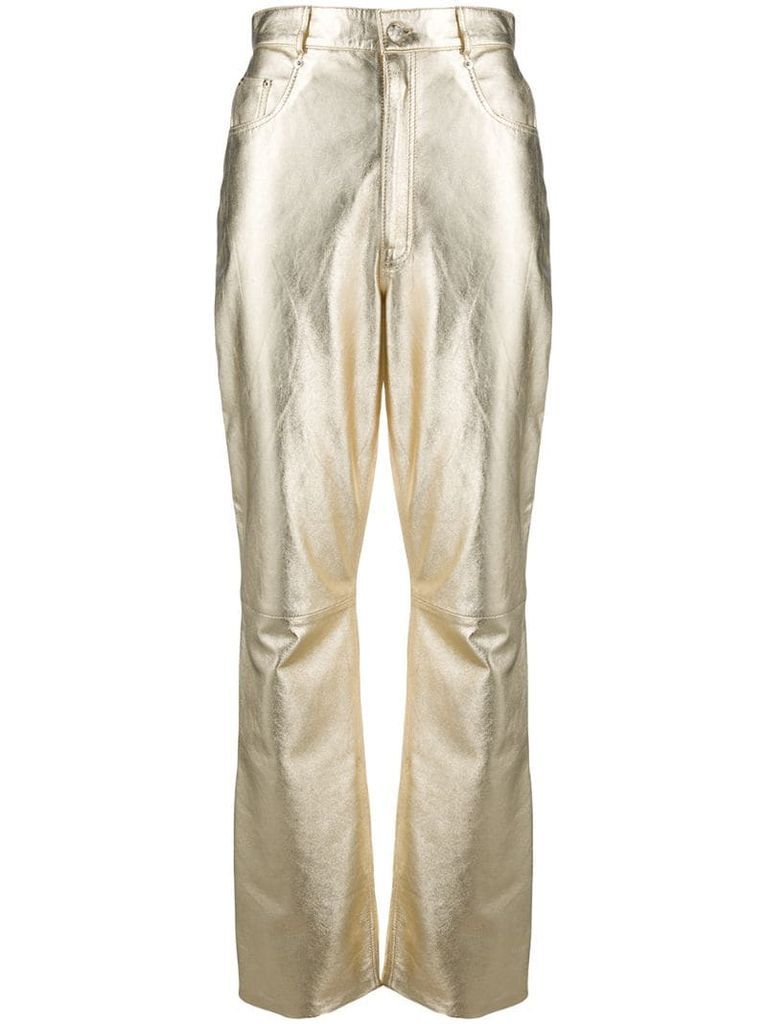 metallic leather trousers