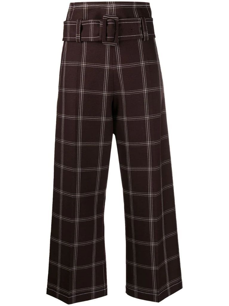check-pattern paperbag trousers
