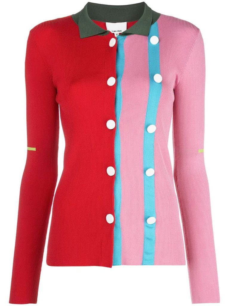 colour block button-up cardigan