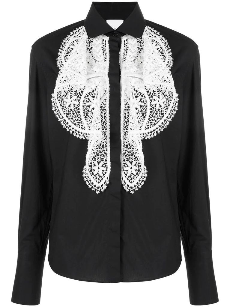 embroidered lace front bib shirt