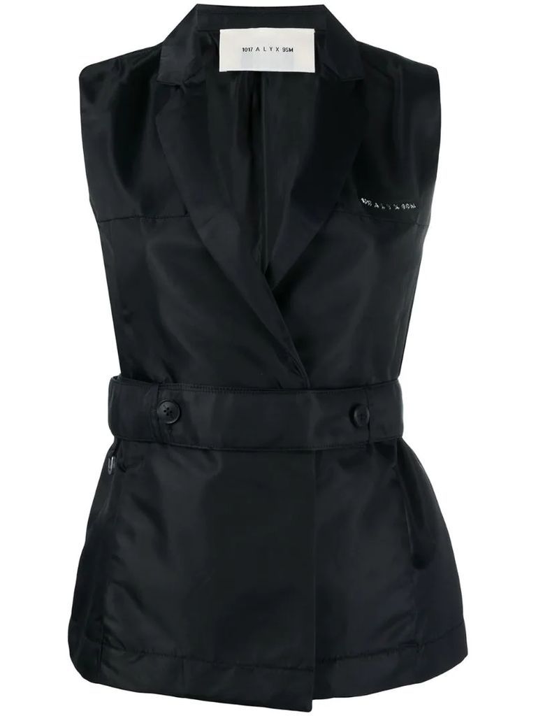 belted wrap-front gilet