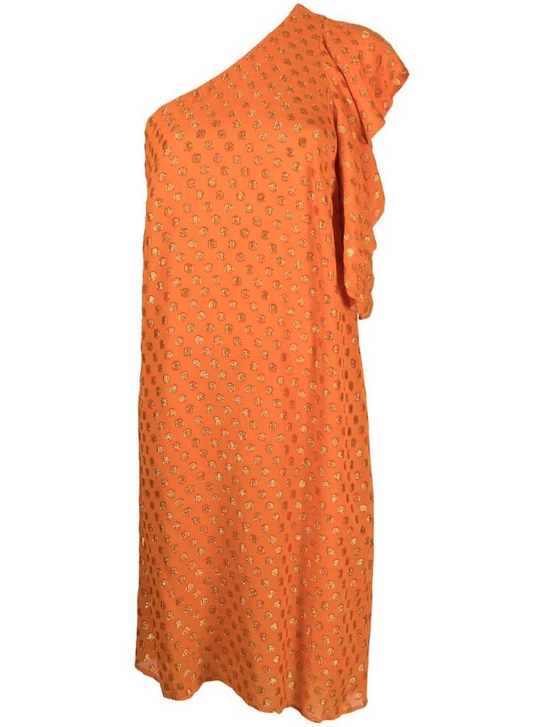 polka-dot one-shoulder dress