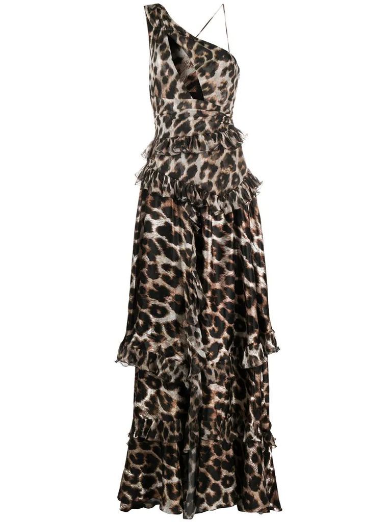 tiered leopard-print gown