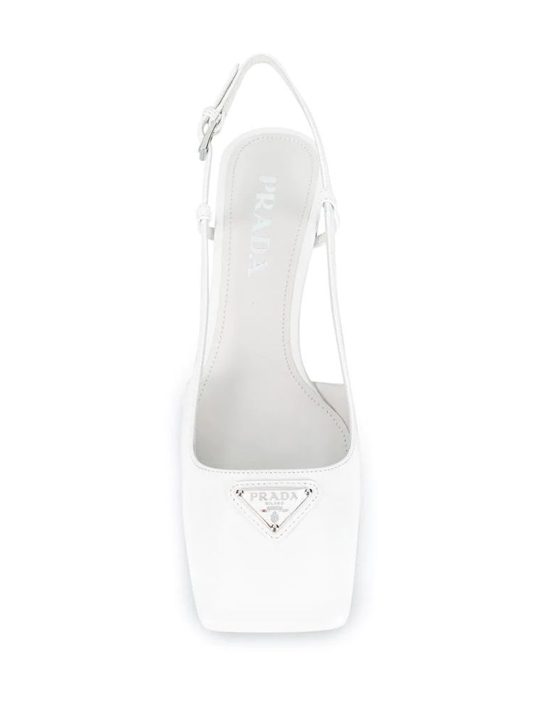 square-toe logo plaque pumps