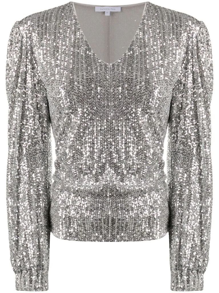 sequined v-neck top