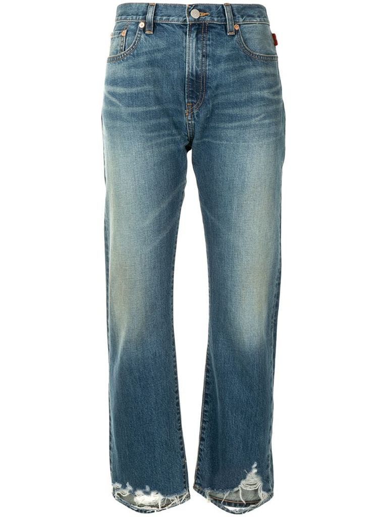 straight distressed-hem jeans