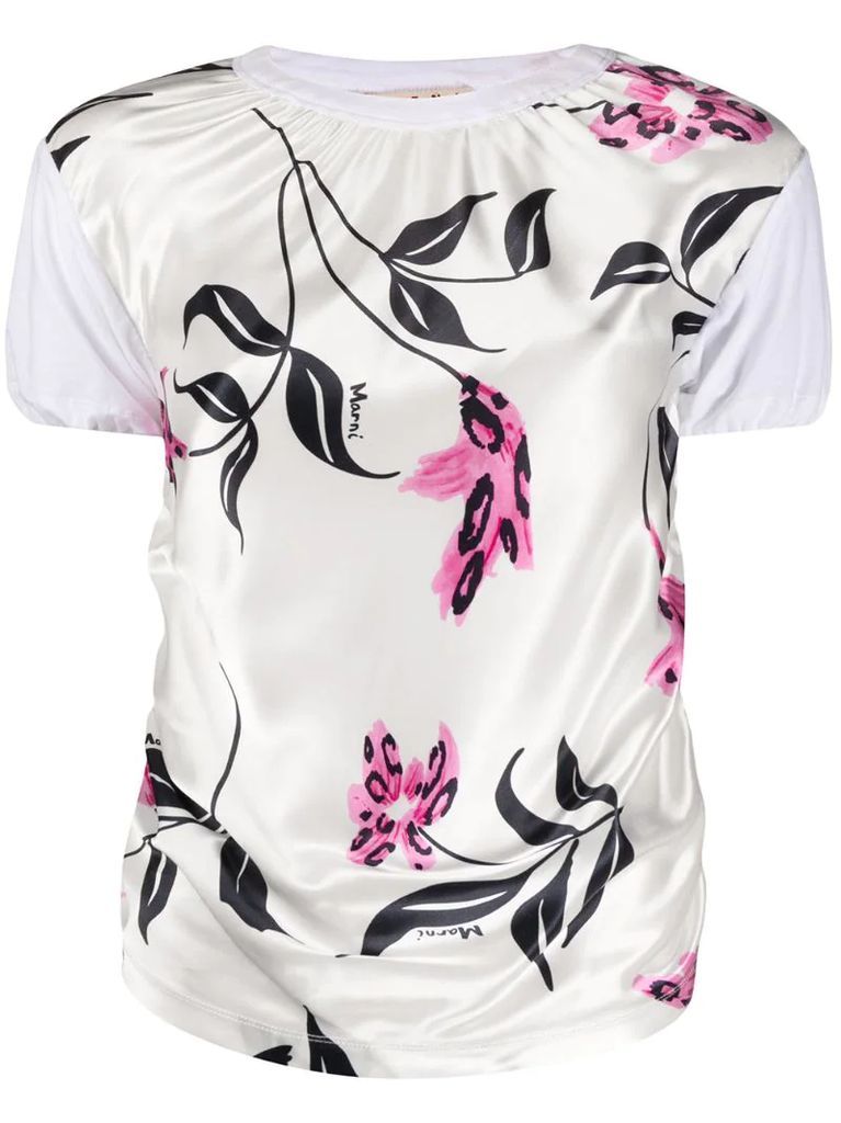 floral-print round-neck T-shirt