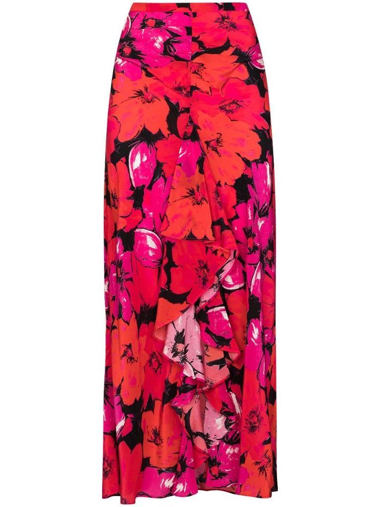 high waist floral silk skirt