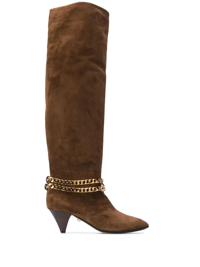 Camille chain-embellished knee-high boots