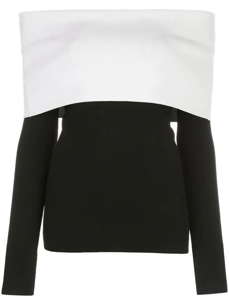 two-tone off-the-shoulder top