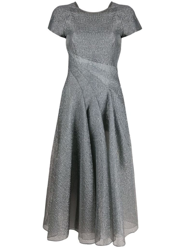 metallized flared midi dress