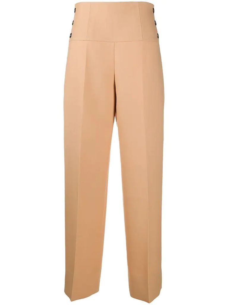 side button straight leg trousers