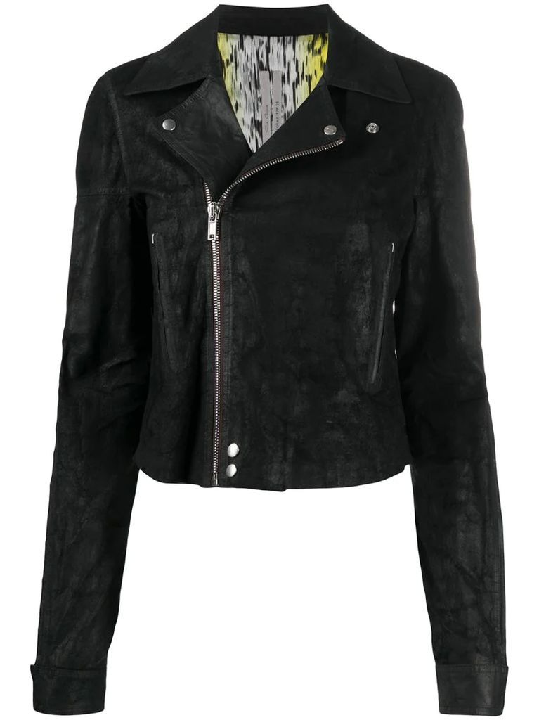 zipped leather biker jacket