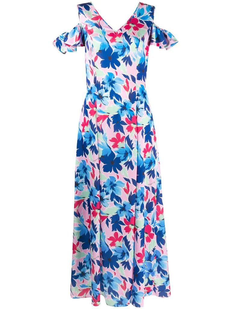 floral print cold shoulder maxi dress