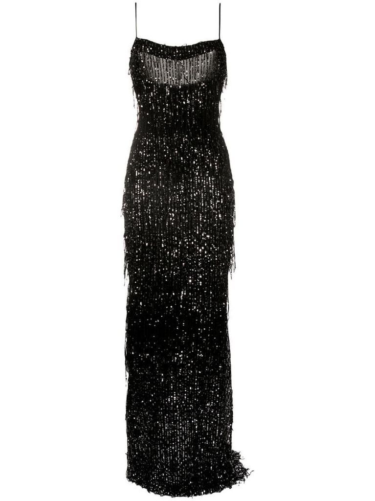 fringed sequin sleeveless gown
