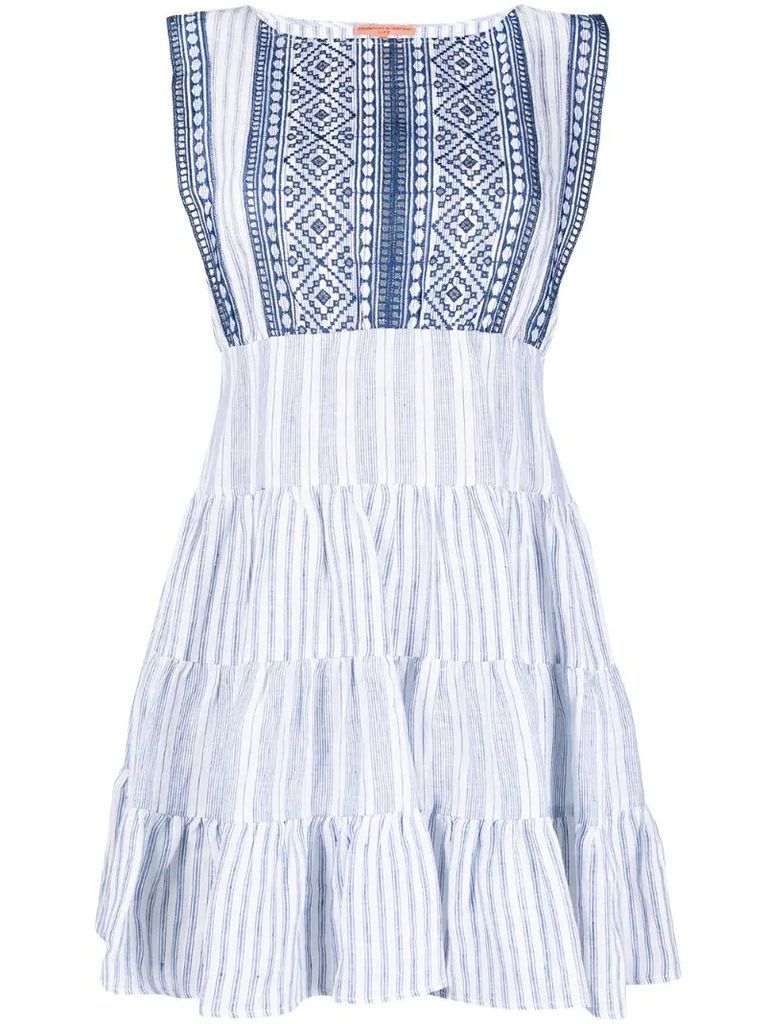 stripe-print tiered short dress