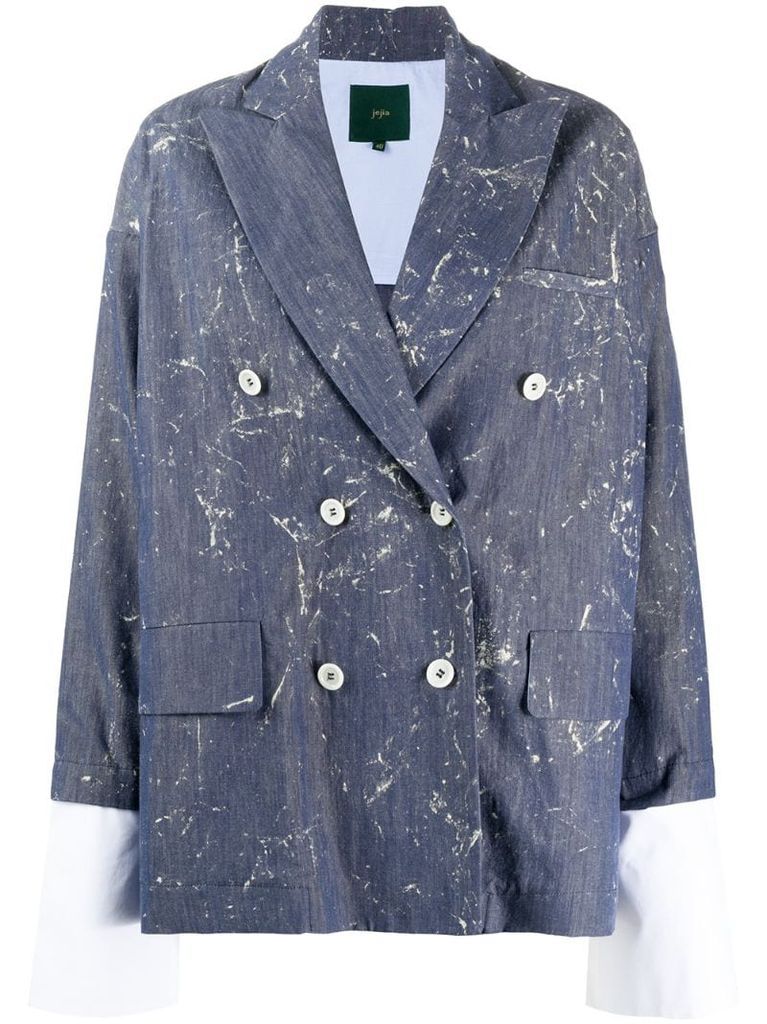 marble-print double-breasted blazer