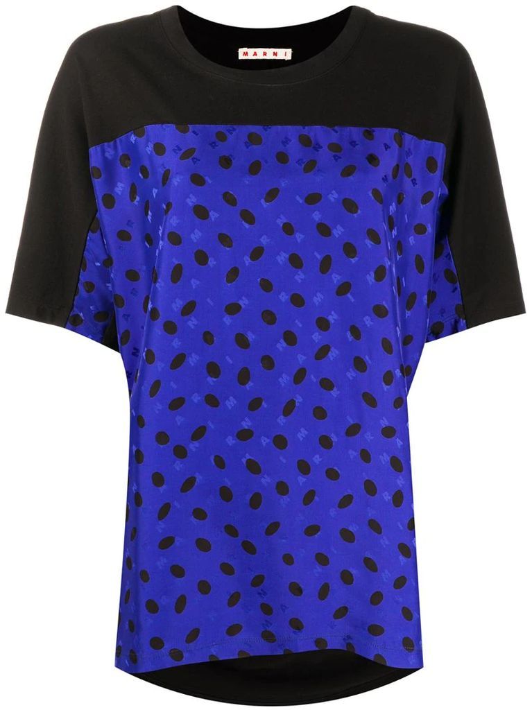 polka dot and logo print blouse