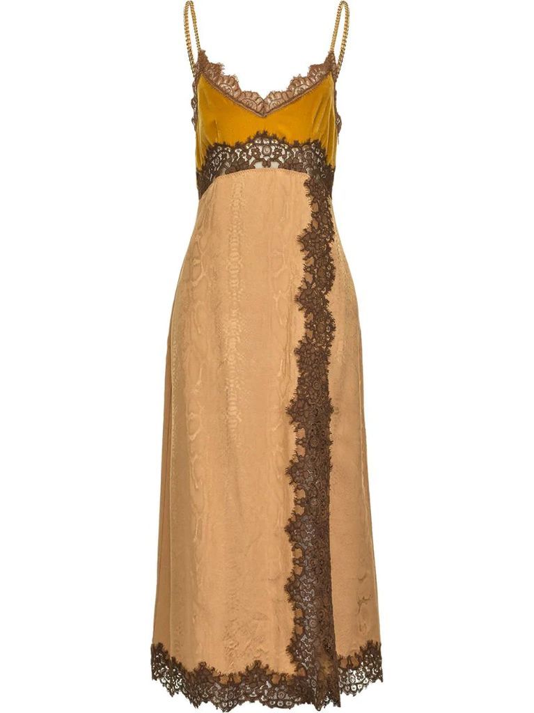 lace-trimmed evening dress