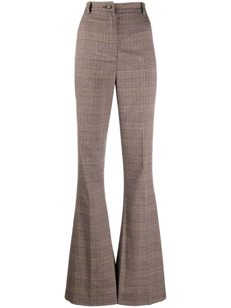 flared check print trousers